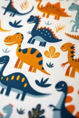Colorful Crayons on White BackgroundCollection set of Cute Cartoon Animals: Dinosaur Illustrations