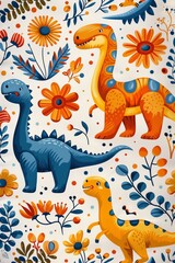 Colorful Crayons on White BackgroundCollection set of Cute Cartoon Animals: Dinosaur Illustrations