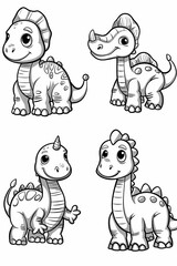 Naklejka premium Collection set of out line child's coloring book cartoon dinosaurs of different species
