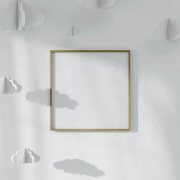 Square frame mockup in cozy kids room interior with toys