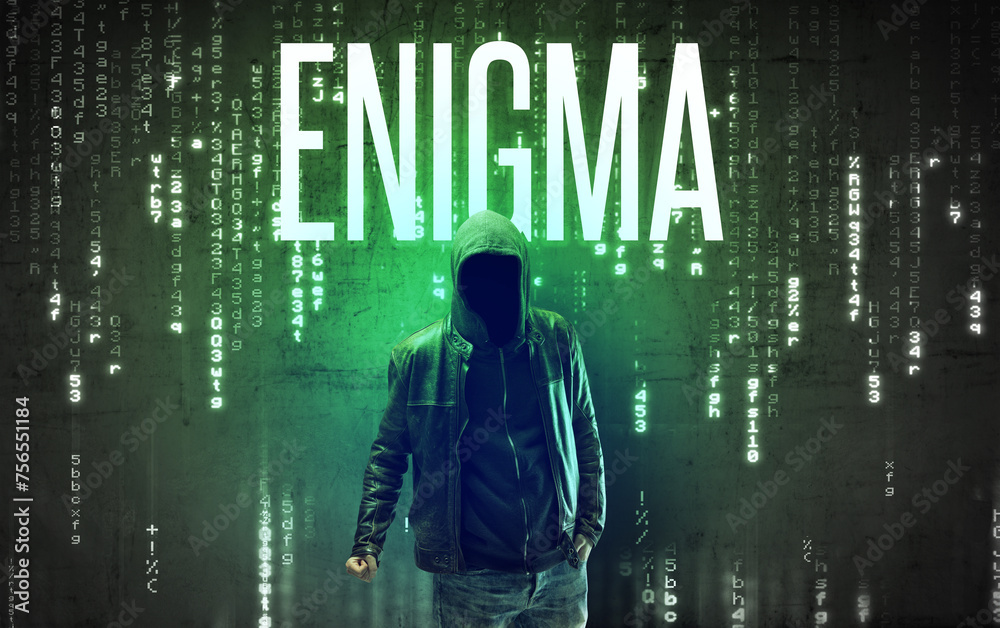 Poster faceless hacker with inscription concept concept