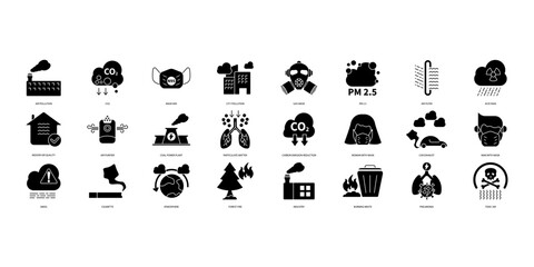 Air pollution icons set. Set of editable stroke icons.Vector set of Air pollution