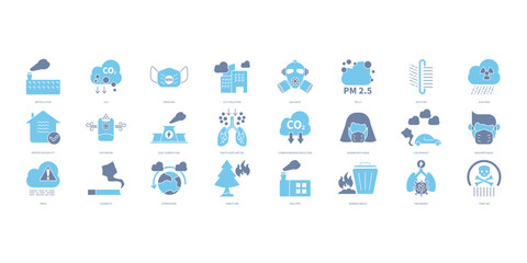 Air pollution icons set. Set of editable stroke icons.Vector set of Air pollution