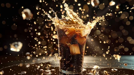 Foto op Aluminium Coffee splashing into glass with ice cubes on isolate background © Sumon
