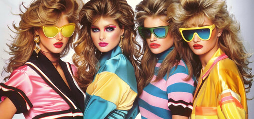 Portrait of a beautiful models in 80's style. Retro party concept