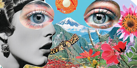 Abstract surrealistic collage art. Combination of photorealism with digital art.