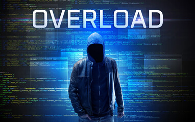 Faceless hacker on code background