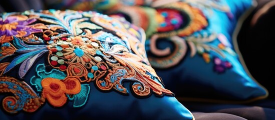 Close-up view of embellished cushions