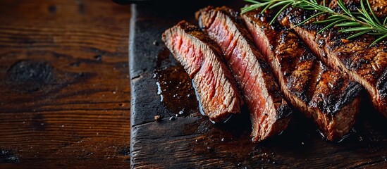 Grilled top sirloin or cup rump beef meat steak on wooden board