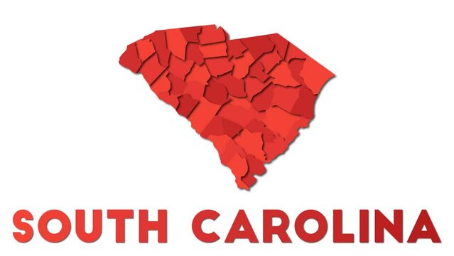 South Carolina map showing regions. Animated US state map with title. 4K resolution animation.