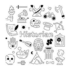 A linear style art historian vector with various primitive and greek antique elements 