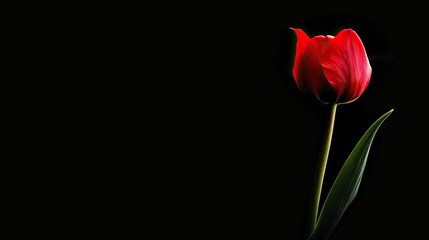 Fototapeta premium A single vibrant red tulip on a pure black background