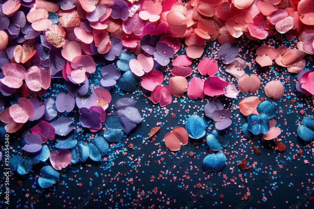 Poster an array of multicolored sparkling confetti fills the frame making a vibrant textured background wit