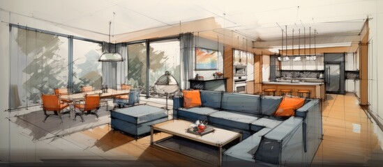 Interior living room sketch.