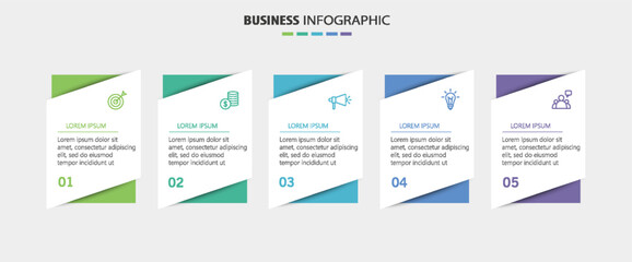 Business infographic template with 5 options or steps. Can be used for workflow layout, diagram, annual report, web design	
