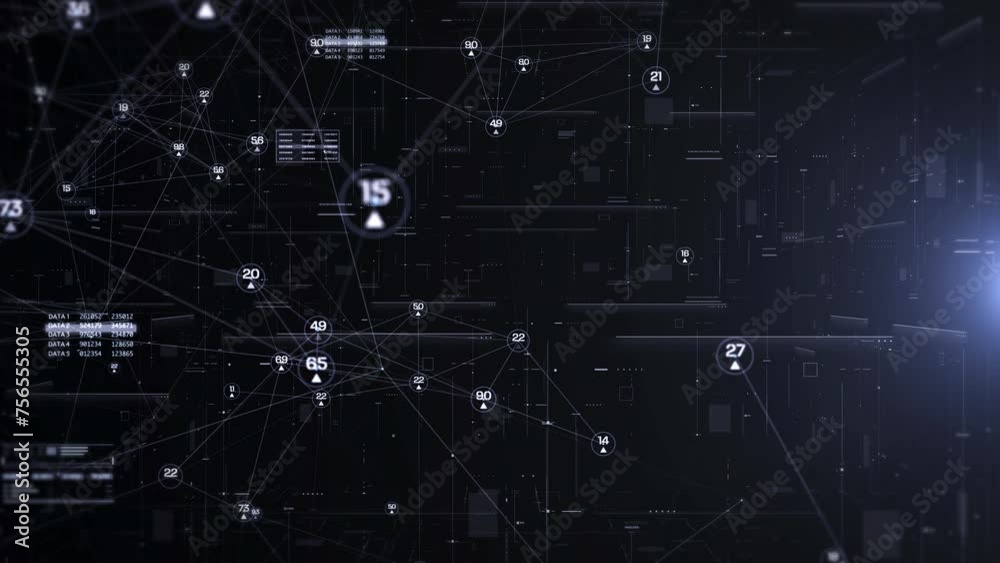 Aufkleber Abstract Technology Digital Polygon Plexus Communication Network Concept. Data Connection Structure With HUD System Transferring 4K Motion Background.