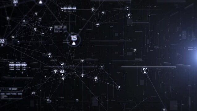 Abstract Technology Digital Polygon Plexus Communication Network Concept. Data Connection Structure With HUD System Transferring 4K Motion Background.