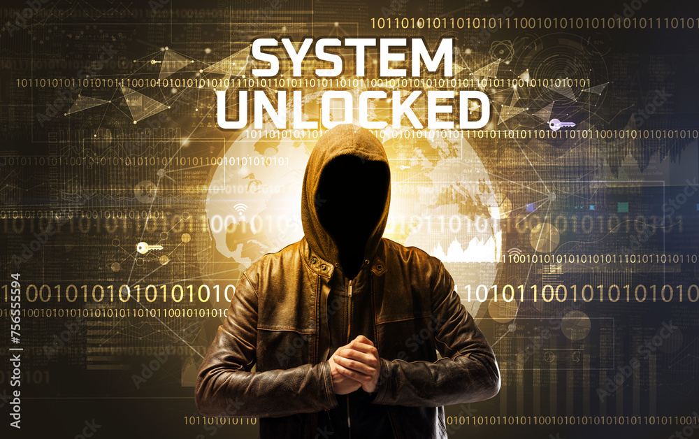 Aufkleber faceless hacker at work, security concept