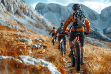 Bikers push through a vibrant mountain terrain adorned with fall colors, showcasing the beauty of autumnal nature