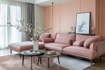pastel pink sofa in modern living room