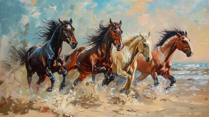 Horse oil painting present strength and progress - obrazy, fototapety, plakaty