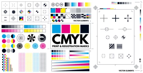 Photo sur Plexiglas Far West A complete set of print marks and registration marks in CMYK for adding to a project. Vector illustration.