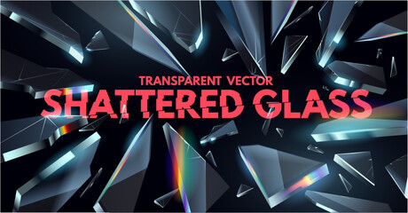 Realistic transparent broken vector glass shards effect. Vector illustration - 756557130
