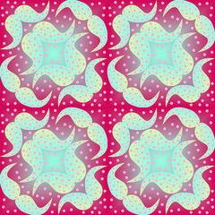 Seamless vector abstract pattern with gradient triangles and paisley polka dot