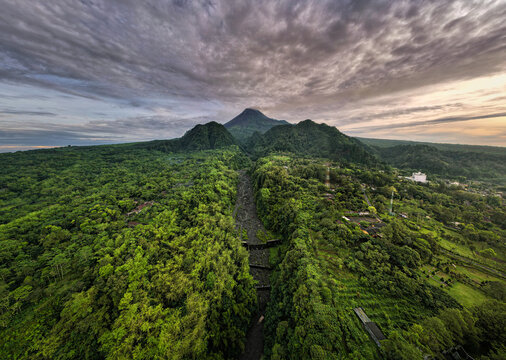 Mount Merapi view from Nawang Jagad Sleman, Central Java, Indonesia