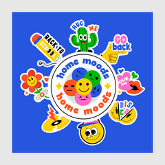 Fototapeta premium Home mood vector showcasing a variety of daily vibes, fun feelings, and comic expressions 