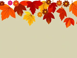 autumn background with leaves and little flowers