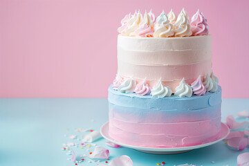 fancy rainbow cream cake on pastel background