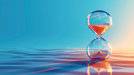 hourglass on a liquid surface creative background