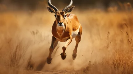 Fototapeten photo wildlife antelope running on savanna © Natawut