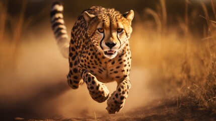 photo wildlife cheetah running on savanna - obrazy, fototapety, plakaty