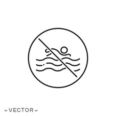 no swimming icon, swim in pool forbidden, thin line symbol isolated on white background, editable stroke eps 10 vector illustration