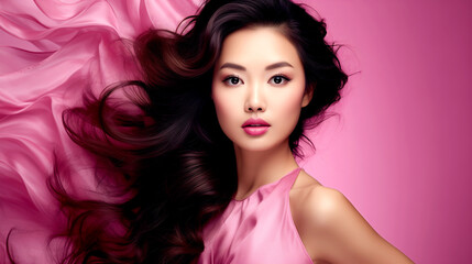 Close-up of an Asian Woman in a Pink Dress