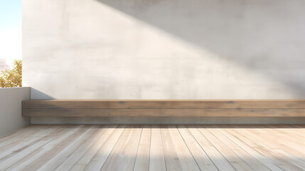 empty room with wooden floor.Sleek and Simple 3D Rendering