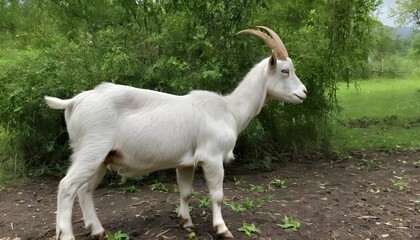 Obraz na płótnie Canvas A Goat Standing On Hind Legs To Reach Higher Leave