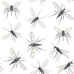 Seamless pattern of flying insects on a white background