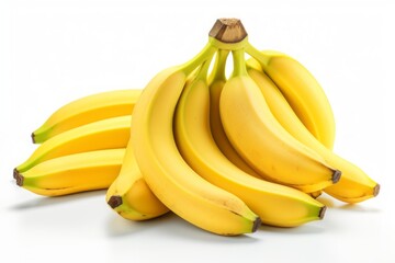 isolated bananas on a white background. a bunch of yellow ripe bananas.