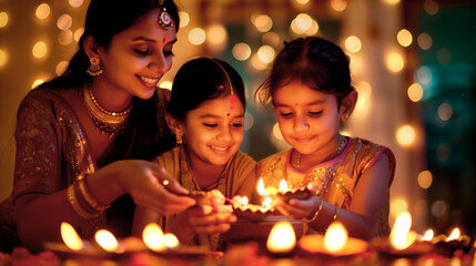 Obraz na płótnie Canvas Indian Family Celebrates Diwali