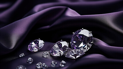 Luxurious dark purple velvet fabric, sparkling amethysts and diamonds background - 756564784