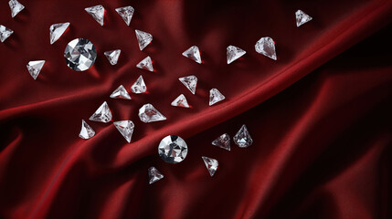 Luxurious dark red velvet fabric, sparkling diamonds background - 756565195