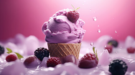 Purple color Blackberry ice cream with berries ingredients food background - 756566330