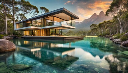 Modern Villa in Australian Nature - obrazy, fototapety, plakaty