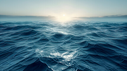 Blue sea water surface with waves and sun