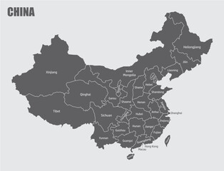 China administrative map - obrazy, fototapety, plakaty