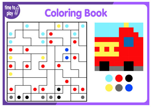 Fire engine. Coloring book for children. Colorful puzzle game for children with answer.