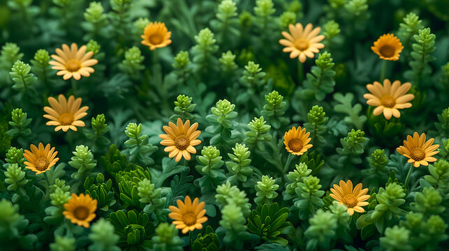 Little yellow flowers in the garden. Selective focus.
